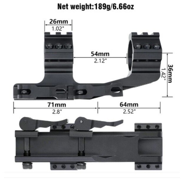 Laikiklis ohhunt® 30mm QD Cantilever Scope Mount with Top Picatinny Rail 2